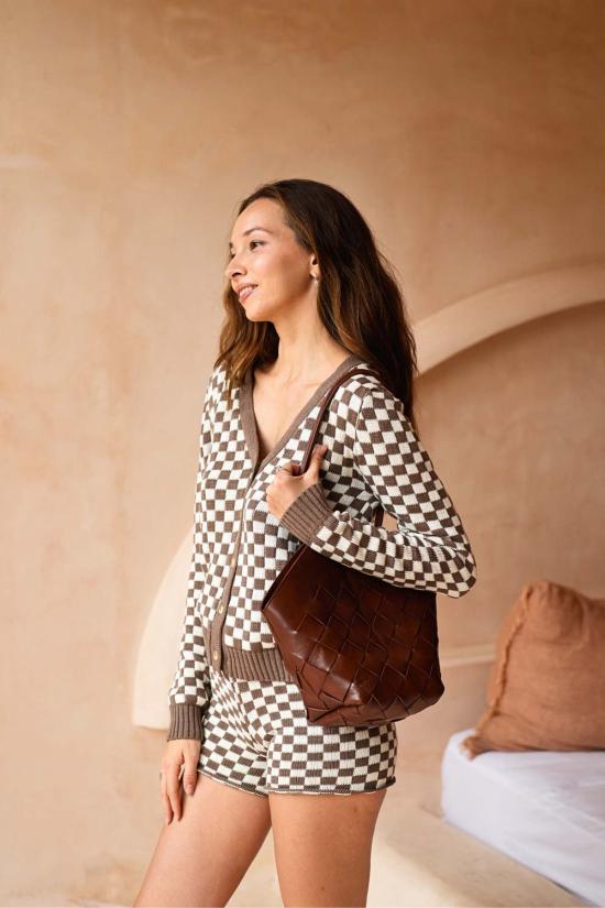  핑크 헤일리 가디건 애니 체크 니트 - PINK HALEY