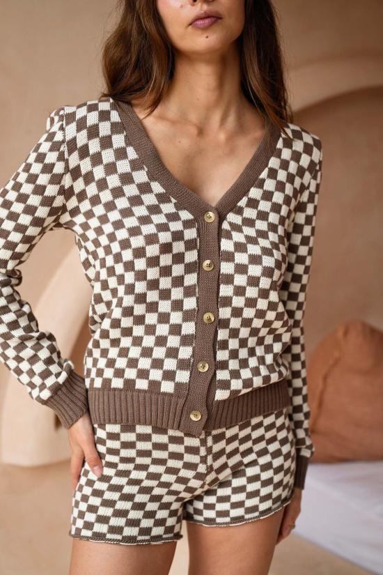  핑크 헤일리 가디건 애니 체크 니트