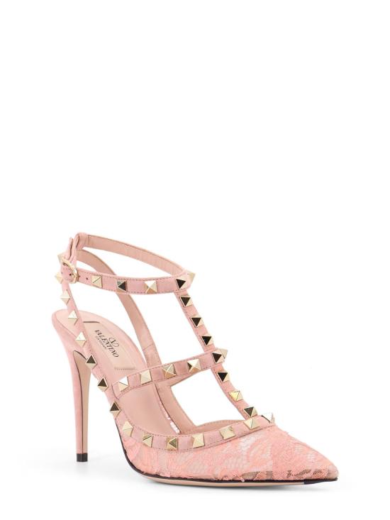  발렌티노 가라바니 힐/펌프스 락스터드 스웨이드 앤 레이스 펌프스 피치 로즈 - VALENTINO GARAVANI