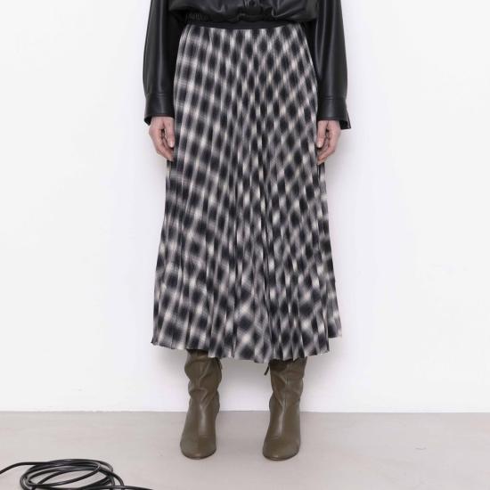  (nude) 미디 스커트 (누드) 플리츠  체크무늬