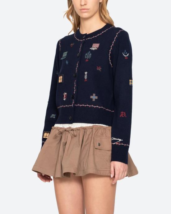  씨뉴욕 가디건 Sea Ny Claira 자수 니트 카디건 네이비 - SEA NY