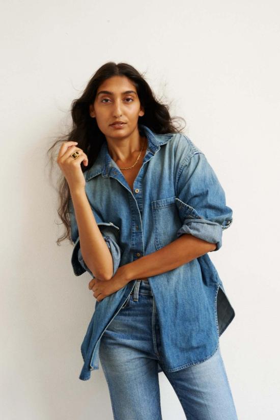  제이미 할러 데님 셔츠 필수 셔츠 러슬러