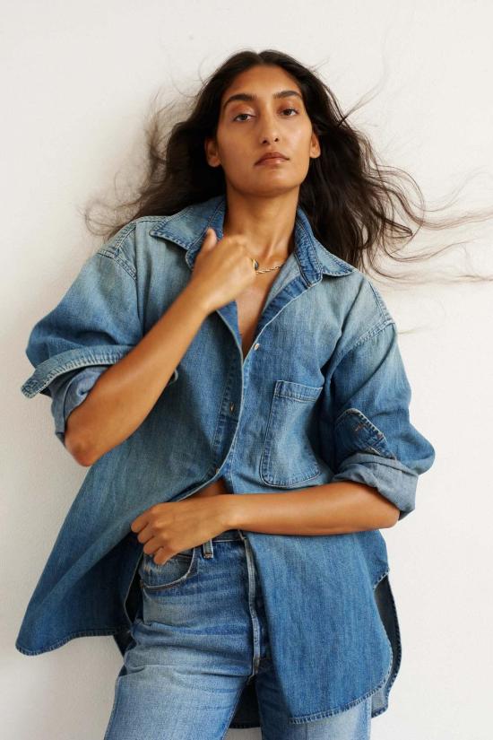  제이미 할러 데님 셔츠 필수 셔츠 러슬러 - JAMIE HALLER