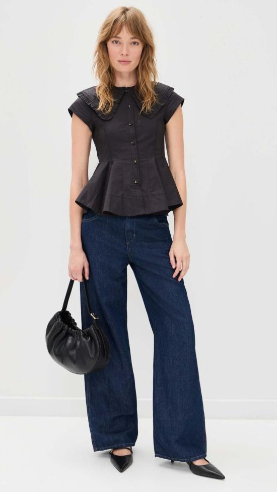  가니 블라우스 코튼 피터팬 칼라 셔츠 - GANNI