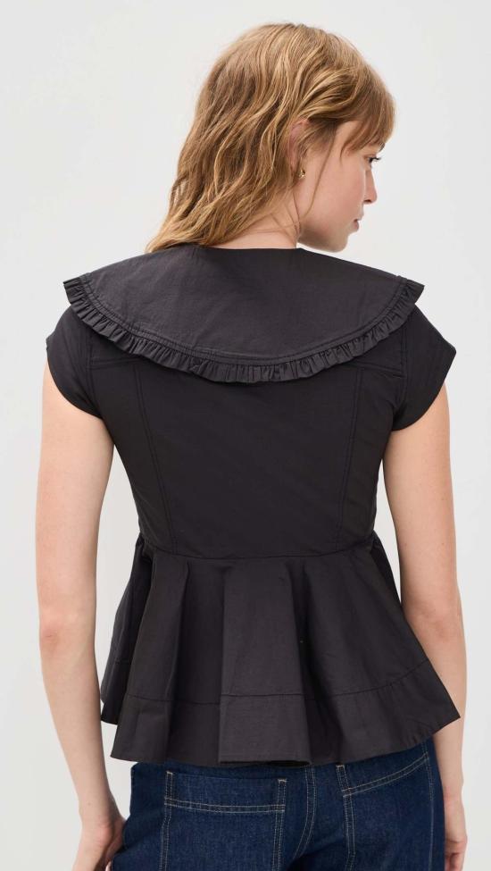  가니 블라우스 코튼 피터팬 칼라 셔츠 - GANNI