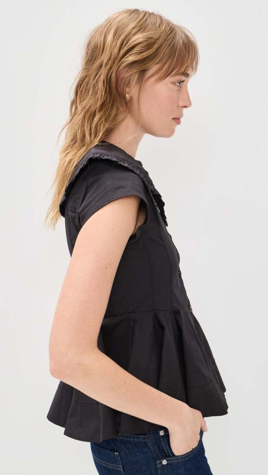  가니 블라우스 코튼 피터팬 칼라 셔츠 - GANNI