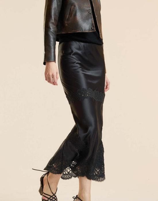  신시아 로리 미디 스커트 신시아 로울리 가르보 실키 레이스 스커트 블랙 - CYNTHIA ROWLEY