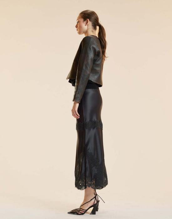 신시아 로리 미디 스커트 신시아 로울리 가르보 실키 레이스 스커트 블랙 - CYNTHIA ROWLEY