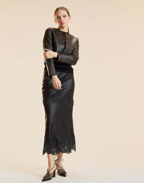  신시아 로리 미디 스커트 신시아 로울리 가르보 실키 레이스 스커트 블랙 - CYNTHIA ROWLEY