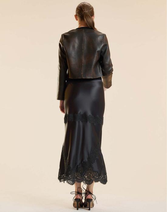  신시아 로리 미디 스커트 신시아 로울리 가르보 실키 레이스 스커트 블랙 - CYNTHIA ROWLEY