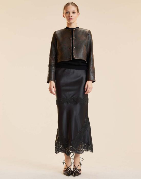  신시아 로리 미디 스커트 신시아 로울리 가르보 실키 레이스 스커트 블랙 - CYNTHIA ROWLEY