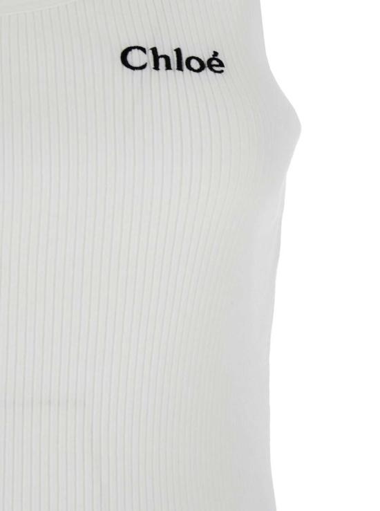  끌로에 민소매 티셔츠 로고 자수 코튼 탑 화이트 - CHLOE