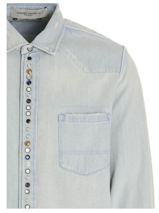  골든구스 데님 팬츠 골든 구스 블리치드 데님 셔츠 블루 - GOLDEN GOOSE
