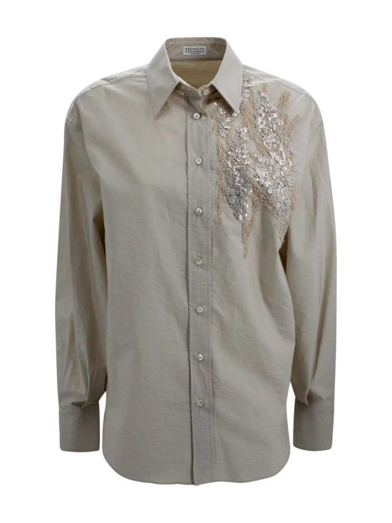  브루넬로 쿠치넬리 셔츠 테크노 코튼 포플린, 눈부신 해저 자수 셔츠 (콰르조)