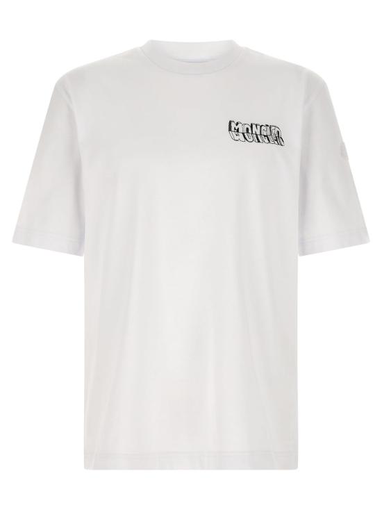  몽클레어 반팔 티셔츠 자수 티셔츠 화이트