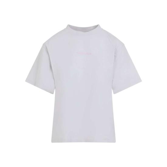  발렌시아가 반팔 티셔츠 미디엄 핏 티셔츠 더티 화이트/베이비 핑크 - BALENCIAGA