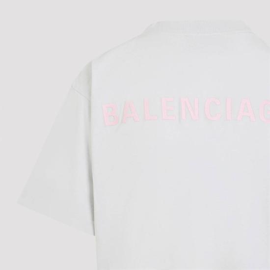  발렌시아가 반팔 티셔츠 미디엄 핏 티셔츠 더티 화이트/베이비 핑크 - BALENCIAGA