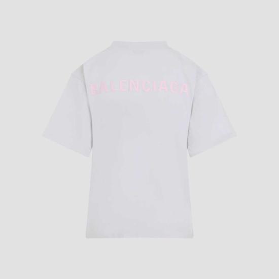  발렌시아가 반팔 티셔츠 미디엄 핏 티셔츠 더티 화이트/베이비 핑크 - BALENCIAGA
