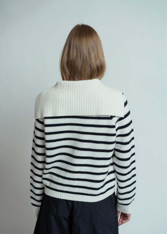  얼루드 가디건 알루드 스트라이프 칼라 시맨  플뢰르 드 셀/딥 나이트 - ALLUDE