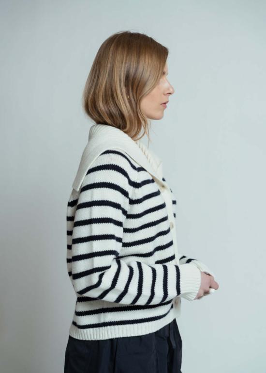  얼루드 가디건 알루드 스트라이프 칼라 시맨  플뢰르 드 셀/딥 나이트 - ALLUDE