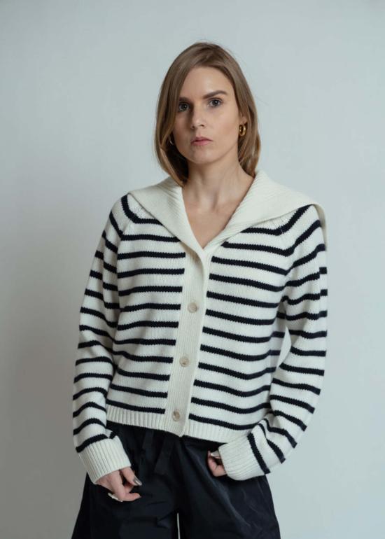  얼루드 가디건 알루드 스트라이프 칼라 시맨  플뢰르 드 셀/딥 나이트