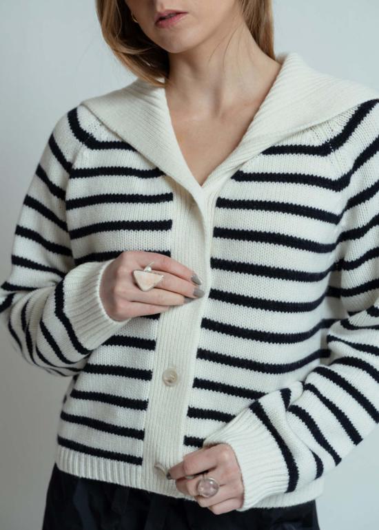  얼루드 가디건 알루드 스트라이프 칼라 시맨  플뢰르 드 셀/딥 나이트 - ALLUDE