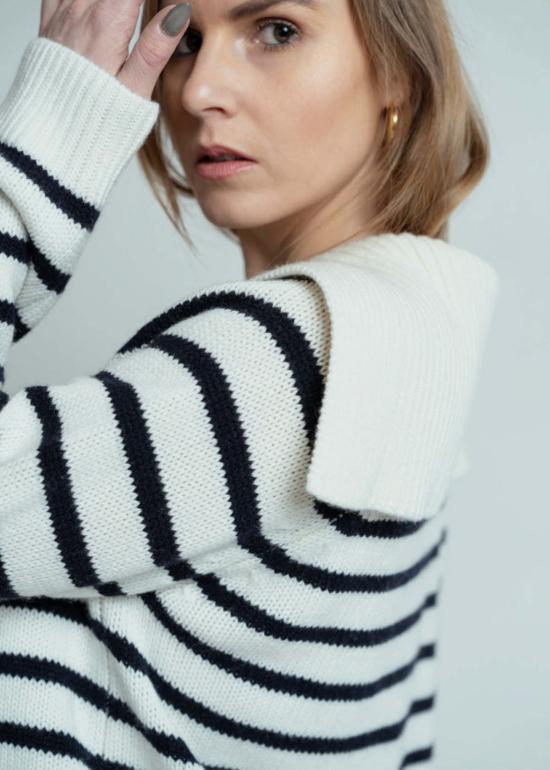  얼루드 가디건 알루드 스트라이프 칼라 시맨  플뢰르 드 셀/딥 나이트 - ALLUDE