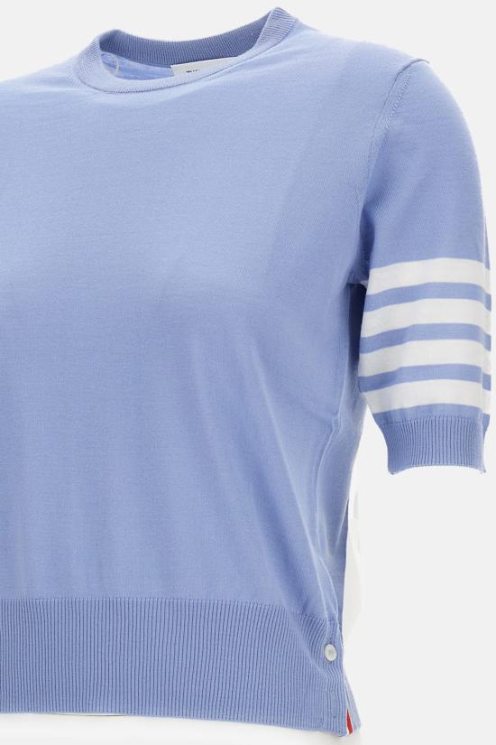  톰브라운 반팔 티셔츠 톰 브라운 메리노 울 저지 스티치 4바 티셔츠 클리어 블루 - THOM BROWNE