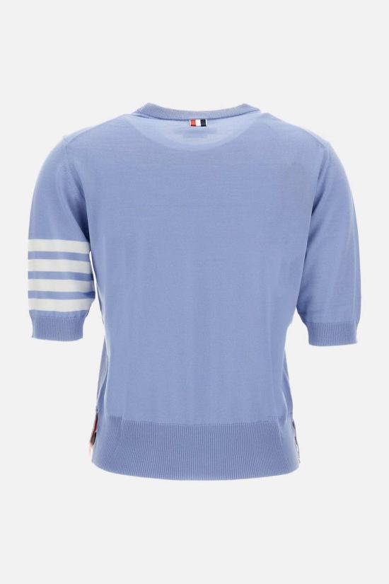  톰브라운 반팔 티셔츠 톰 브라운 메리노 울 저지 스티치 4바 티셔츠 클리어 블루 - THOM BROWNE