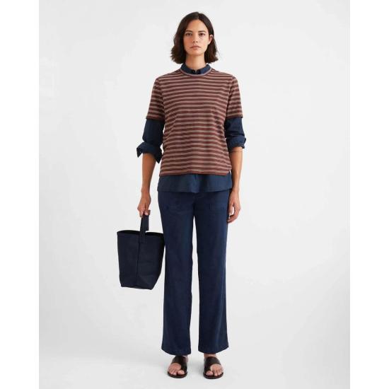  큘 반팔 티셔츠 쿨레 모던 티 브라운/화이트 믹스 스트라이프 - KULE