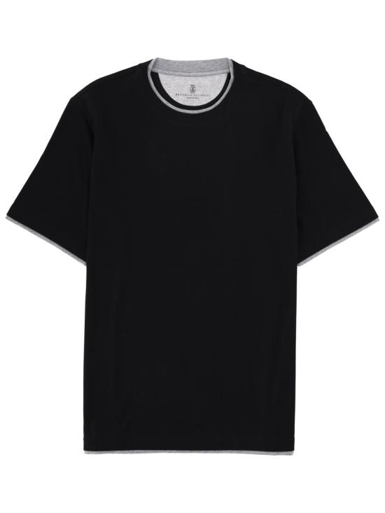 26SS 브루넬로 쿠치넬리 자수 로고 티셔츠 M0B137427 CCB75 BLACK