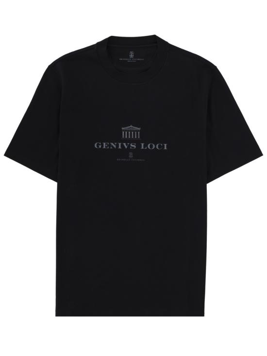 26SS 브루넬로 쿠치넬리 크루넥 프린트 코튼 저지 티셔츠 M0B138520 CKP88 BLACK