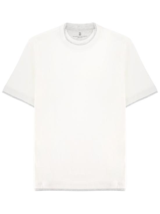 26SS 브루넬로 쿠치넬리 자수 로고 티셔츠 M0B137427 CA819 WHITE