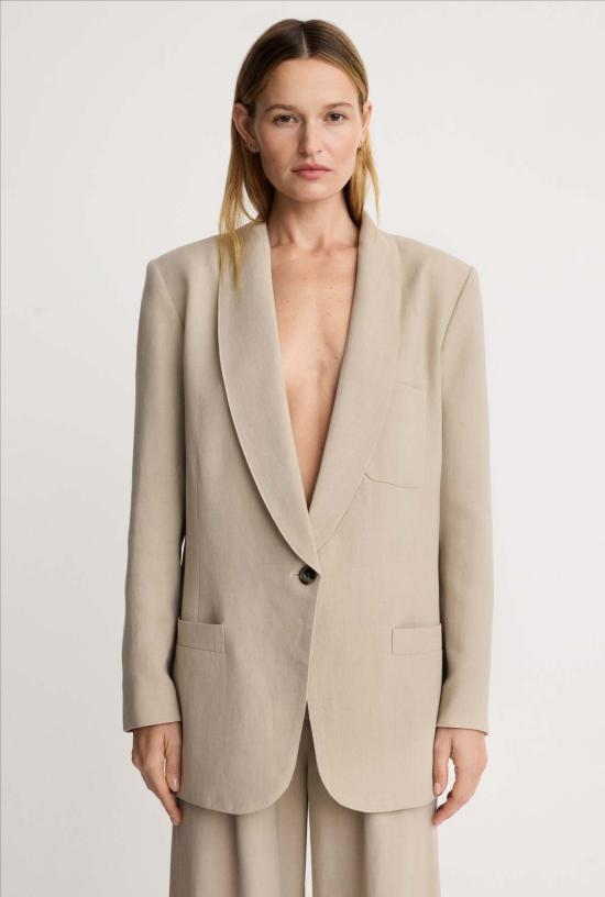  스미스 수트 자켓 숄 칼라 오버사이즈 블레이저 카페오레