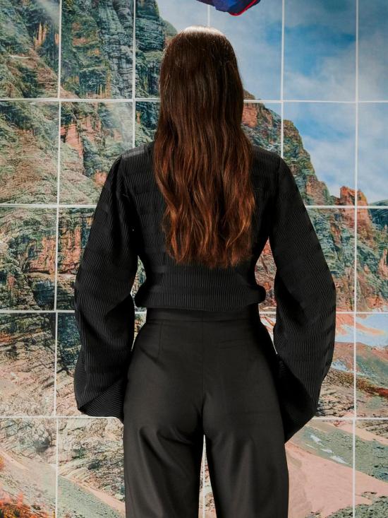  헨릭 빕스코브 긴팔 티셔츠 Henrik Vibskov 링클 탑 플리세 블랙 - HENRIK VIBSKOV