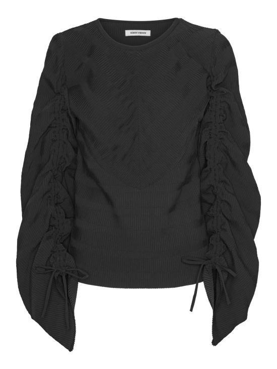  헨릭 빕스코브 긴팔 티셔츠 Henrik Vibskov 링클 탑 플리세 블랙