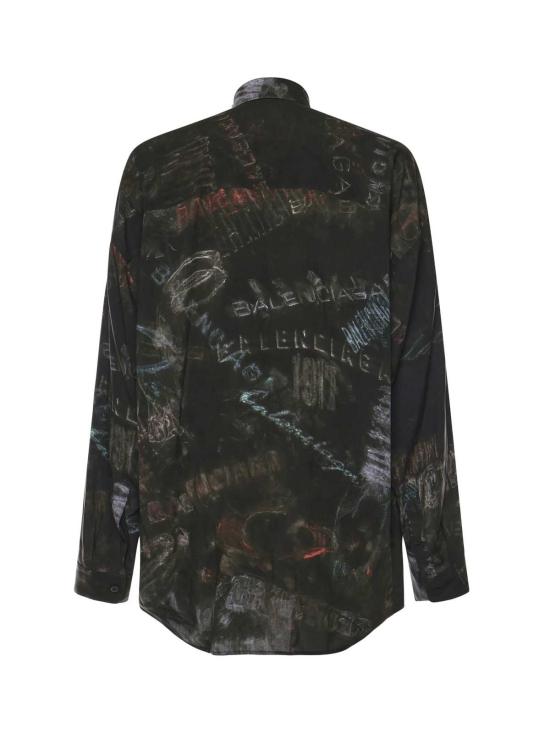  발렌시아가 긴팔 셔츠 코쿤 워시드 크레용 올오버 비스코스 포플린 셔츠 워시드 블랙 - BALENCIAGA