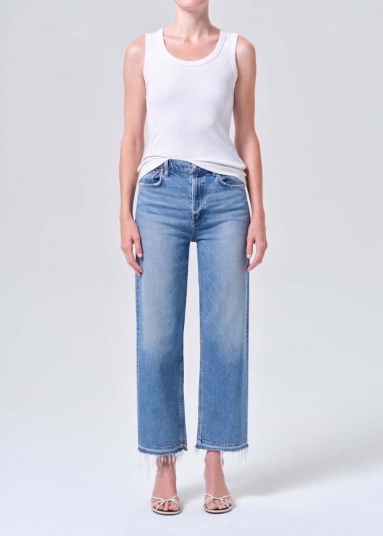  에이골디 데님 팬츠 아골드 렌 진: 하이라이즈 와이드 레그 진 - AGOLDE