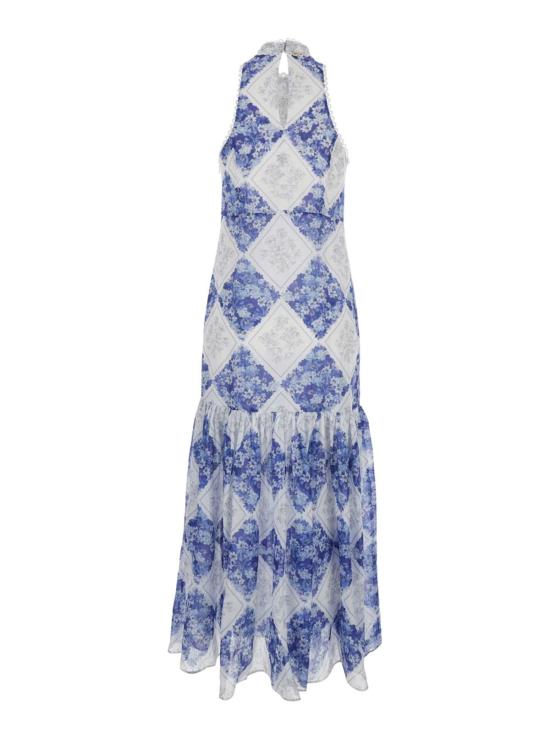  트윈셋 롱 원피스 롱 드레스, 하이 홀터넥, 전체 플로럴 프린트 드레스, 멀티컬러 - TWINSET