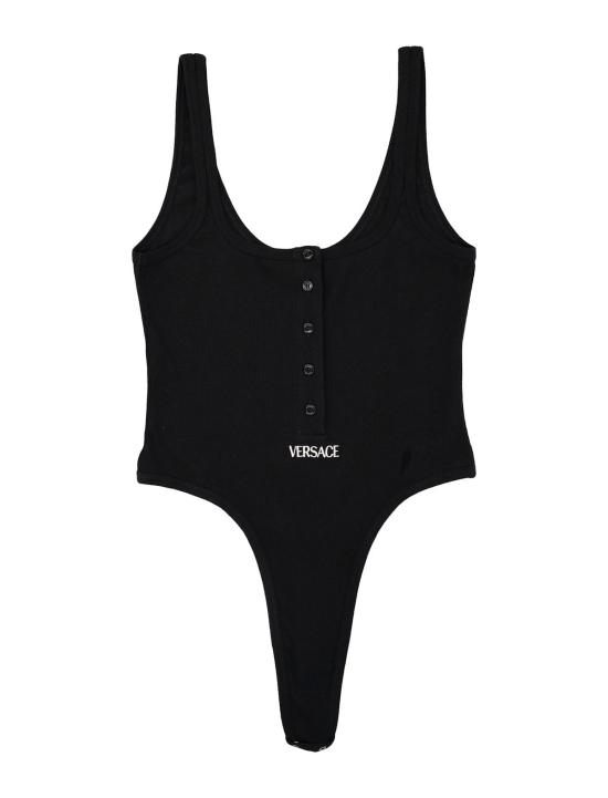  베르사체 바디수트 티셔츠 골지 코튼 보디수트 블랙