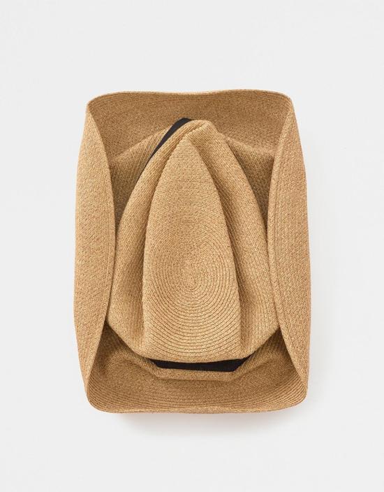  Mature Ha 모자 성숙한 갈색과 연한 검정색 리본이 달린 챙이 넓은 박스형 - OTHER BRANDS