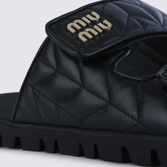  미우미우 플랫 슈즈 가죽 플랫슈즈 블랙 - MIU MIU