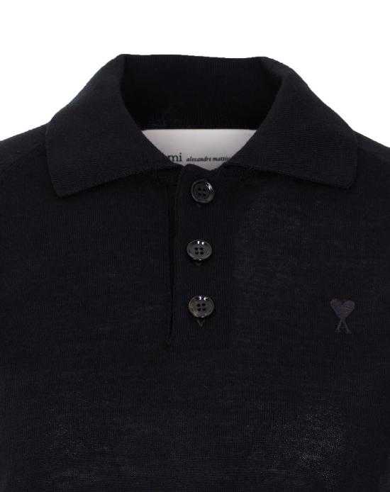 아미 반팔 티셔츠 Ami Alexandre Mattiussi Ami De Coeur 울 반소매 폴로 블랙 - AMI
