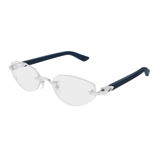 26SS 까르띠에 림리스 무테 안경 CT0609O 004 SILVER BLUE TRANSPARENT - CARTIER