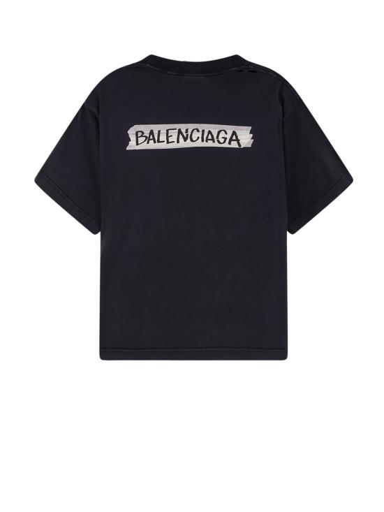  발렌시아가 반팔 티셔츠 워싱 처리된 면 티셔츠 (페이디드 워싱 블랙) - BALENCIAGA