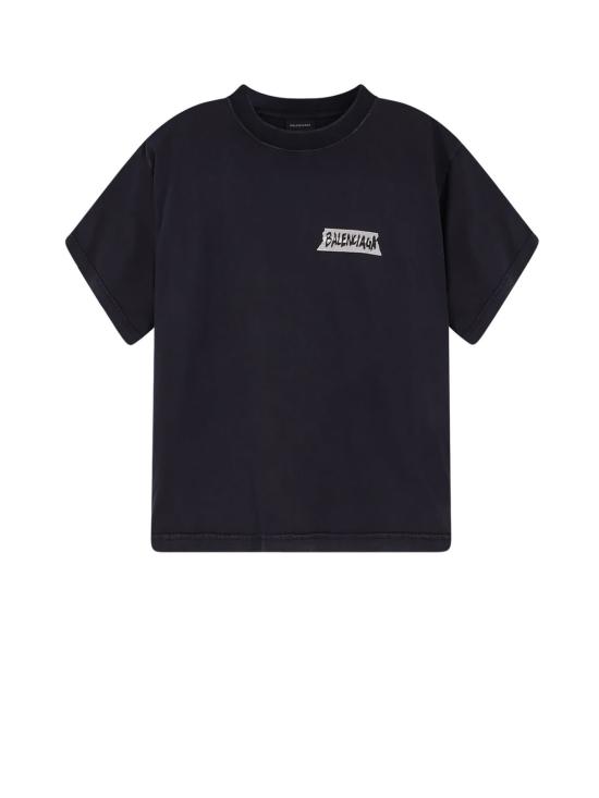  발렌시아가 반팔 티셔츠 워싱 처리된 면 티셔츠 (페이디드 워싱 블랙)