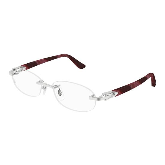 25FW 까르띠에 림리스 무테 안경 CT0455OJ 001 SILVER BURGUNDY TRANSPARENT - CARTIER