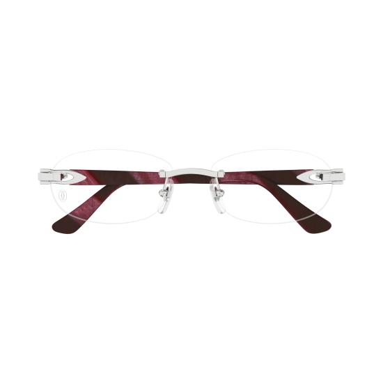 25FW 까르띠에 림리스 무테 안경 CT0455OJ 001 SILVER BURGUNDY TRANSPARENT