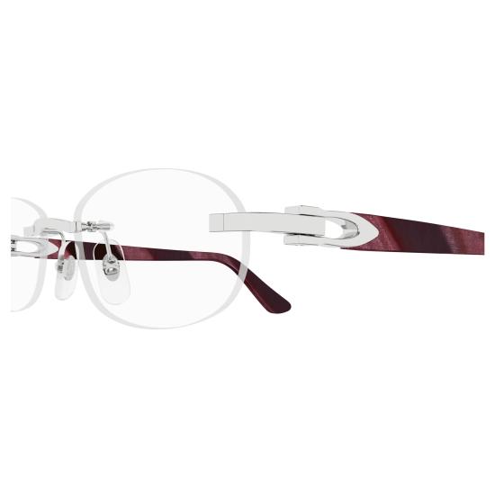 25FW 까르띠에 림리스 무테 안경 CT0455OJ 001 SILVER BURGUNDY TRANSPARENT - CARTIER