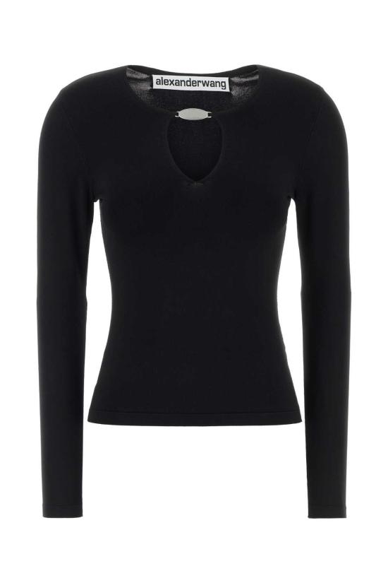  알렉산더 왕 반팔 티셔츠 스트레치 비스코스 블렌드 티셔츠 블랙